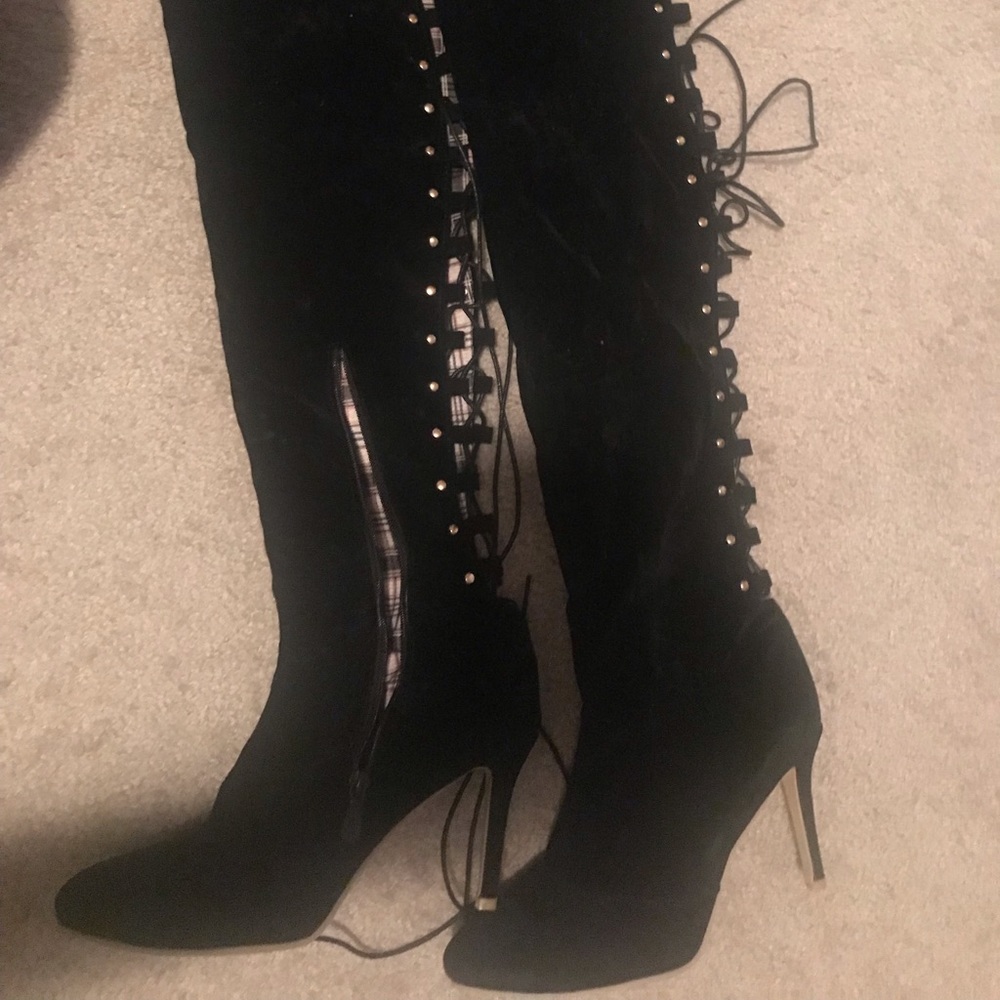 Knee high black faux suede women’s boots (42)